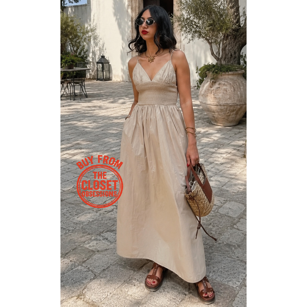 Zara NWT Beige Embroidered Cotton Maxi Dress M L - Picture 2 of 16